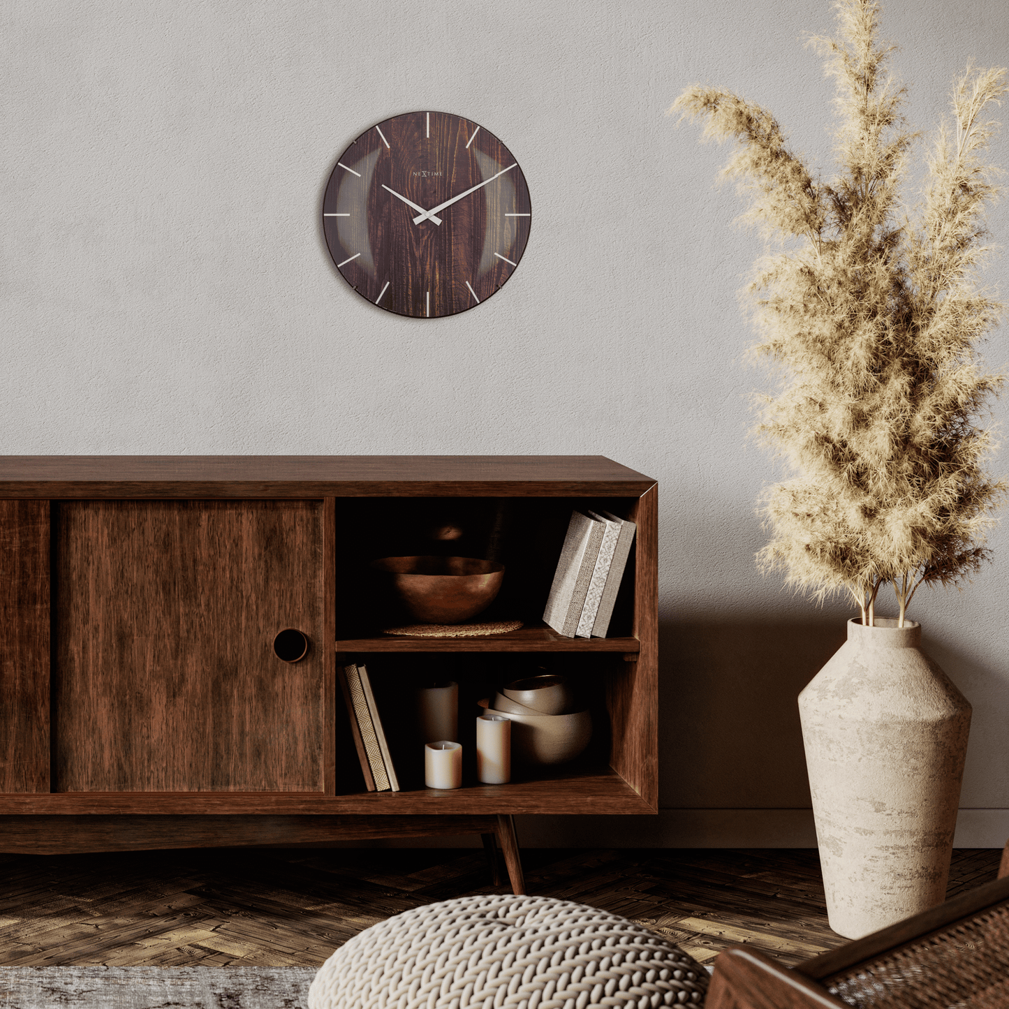 Wall clock - 35 cm - Dome Glass - 'Edge Wood Dome'