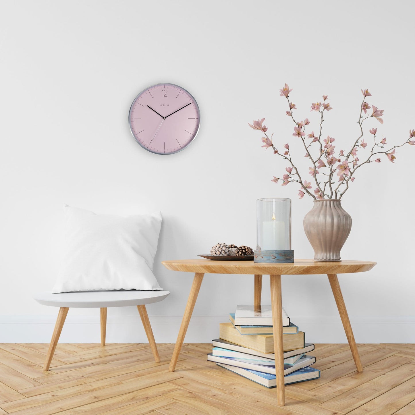 Wall clock - 34 cm - Glass / Metal - Elegant 'Essential Silver'
