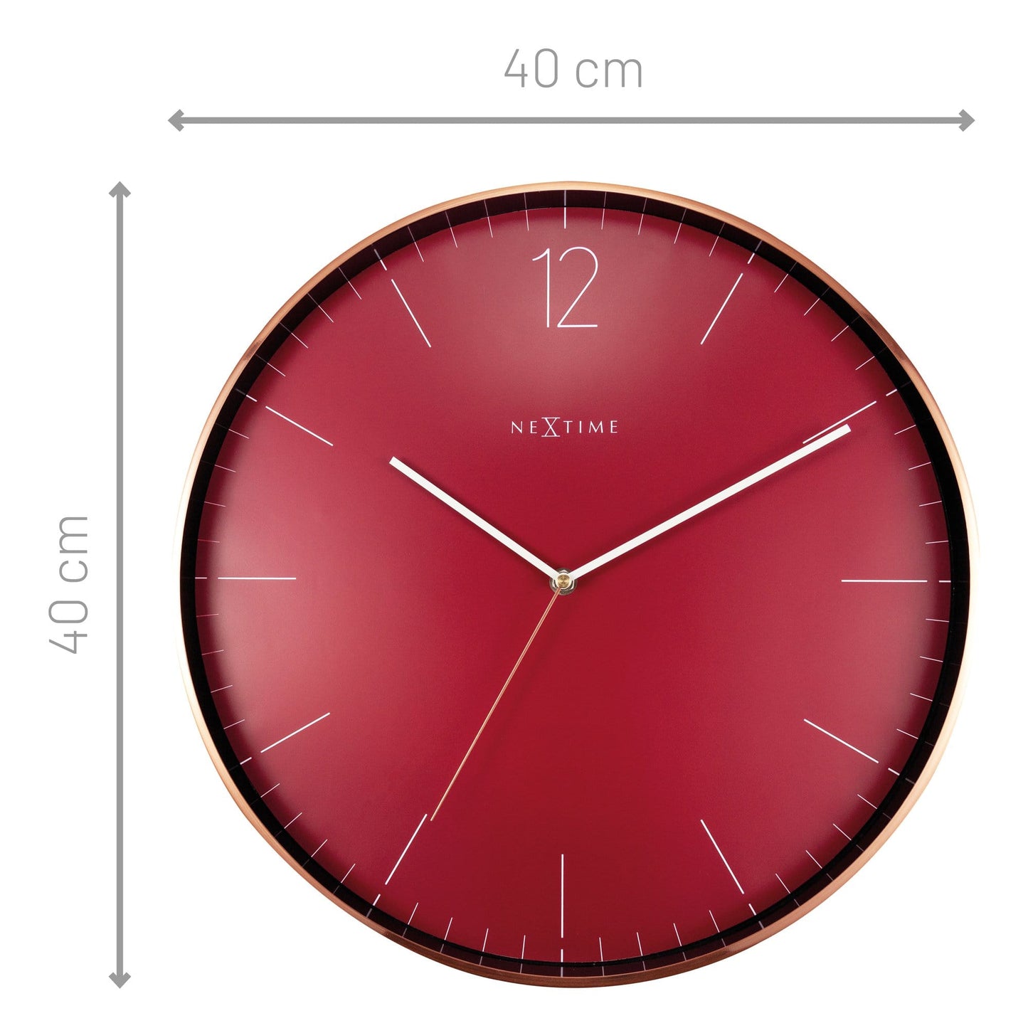 Large Wall Clock - Red - Silent - 40cm - Metal/Glass -Essential XXL