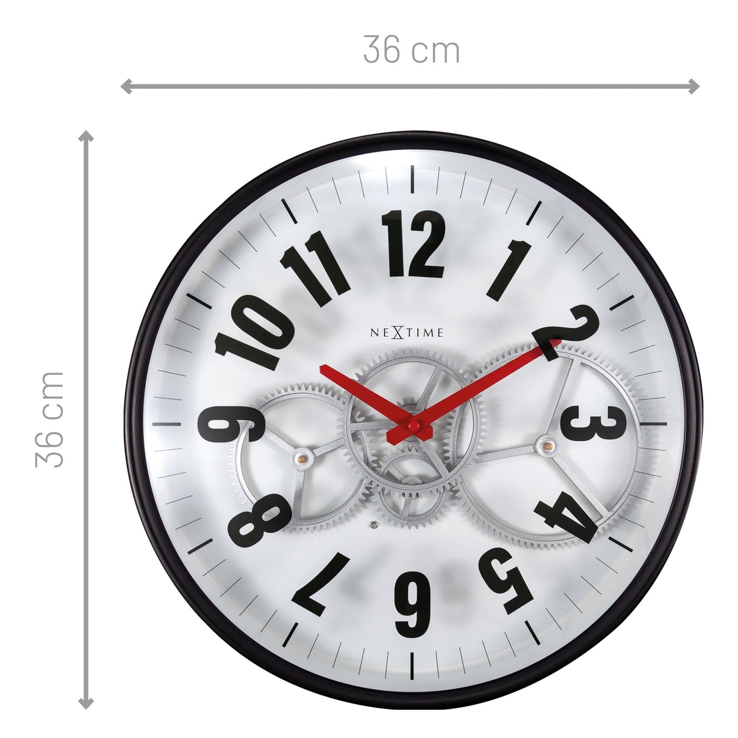 Modern Gear Clock With Moving Gears - 36cm - Metal/Glass