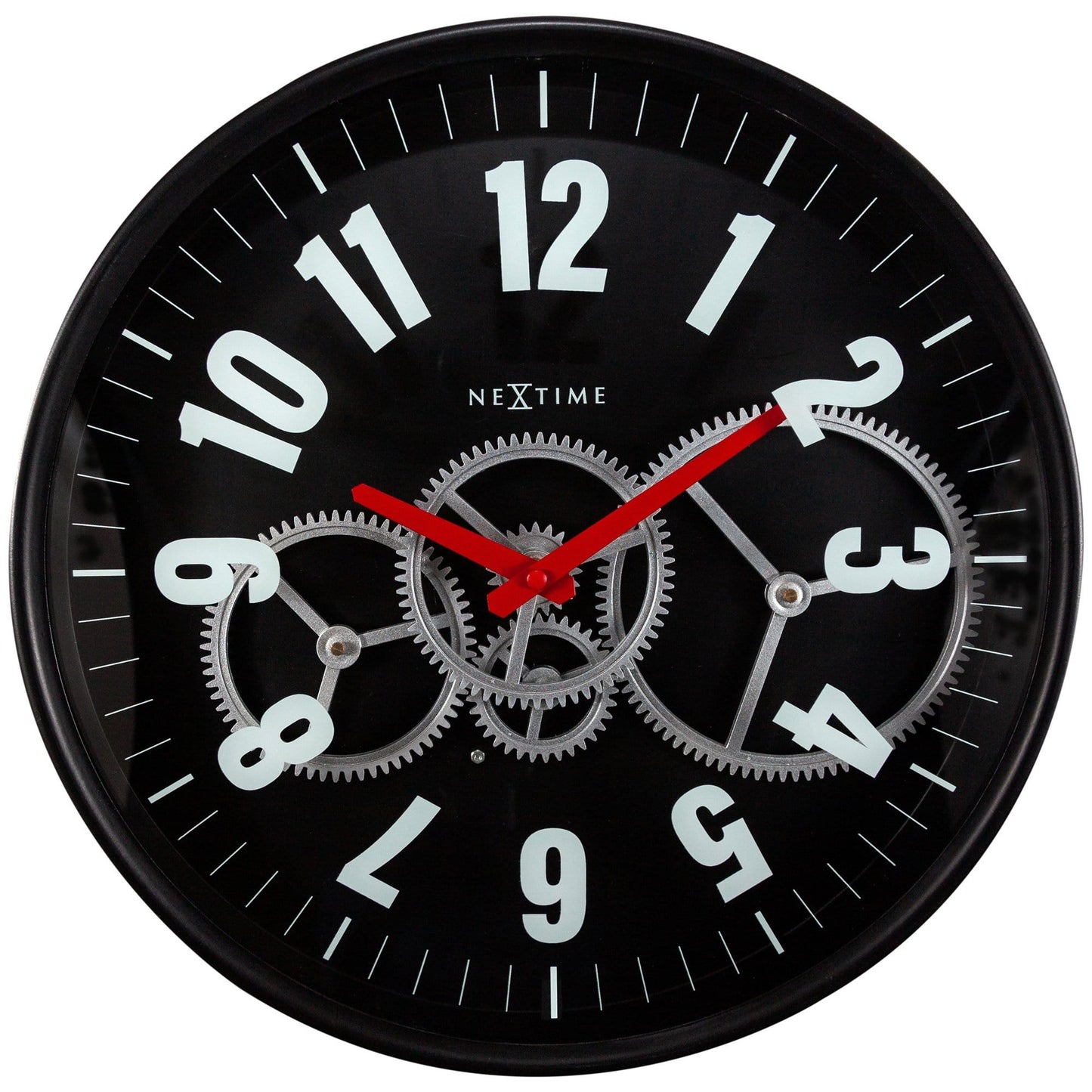 Modern Gear Clock With Moving Gears - 36cm - Metal/Glass