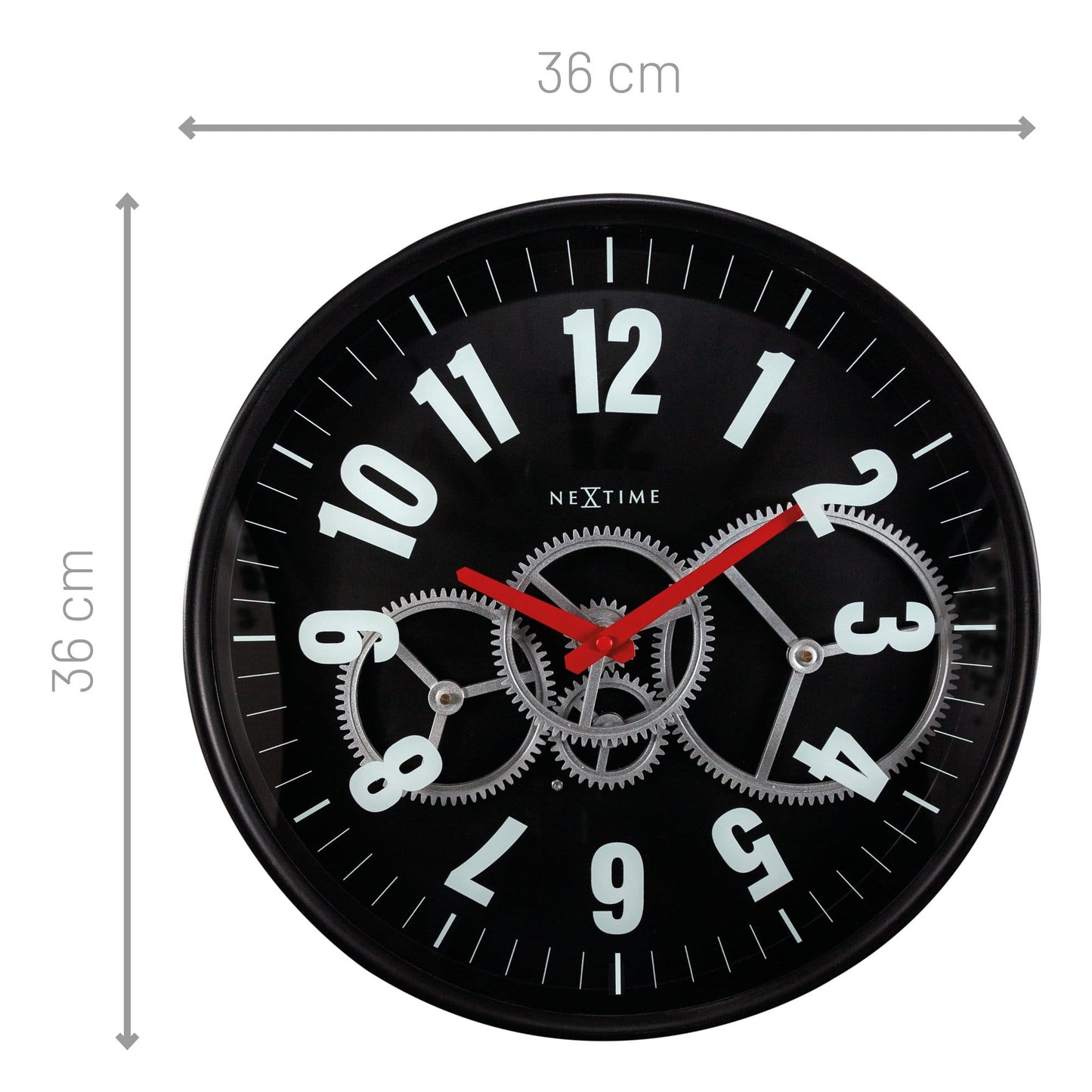 Modern Gear Clock With Moving Gears - 36cm - Metal/Glass