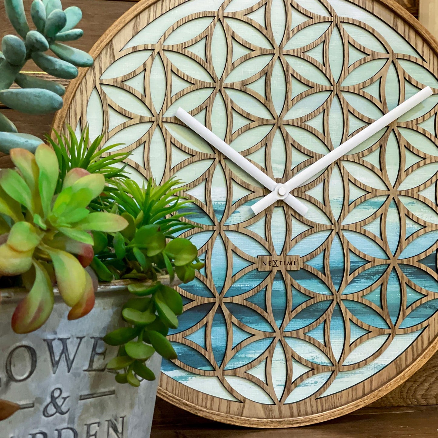 Wall clock 40cm - Silent - Green - Wood -"Concord"