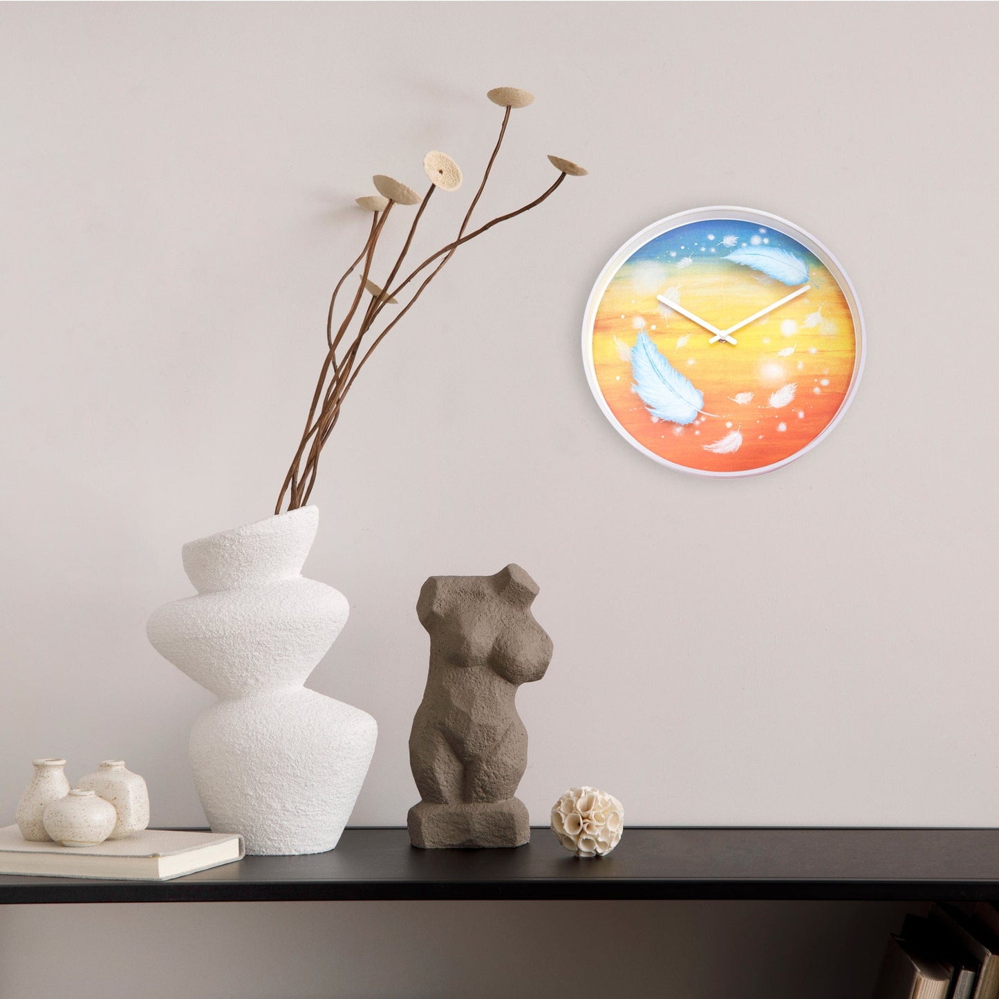 Wall clock 30cm - Silent - Multicolour - Plastic - "Feathers"