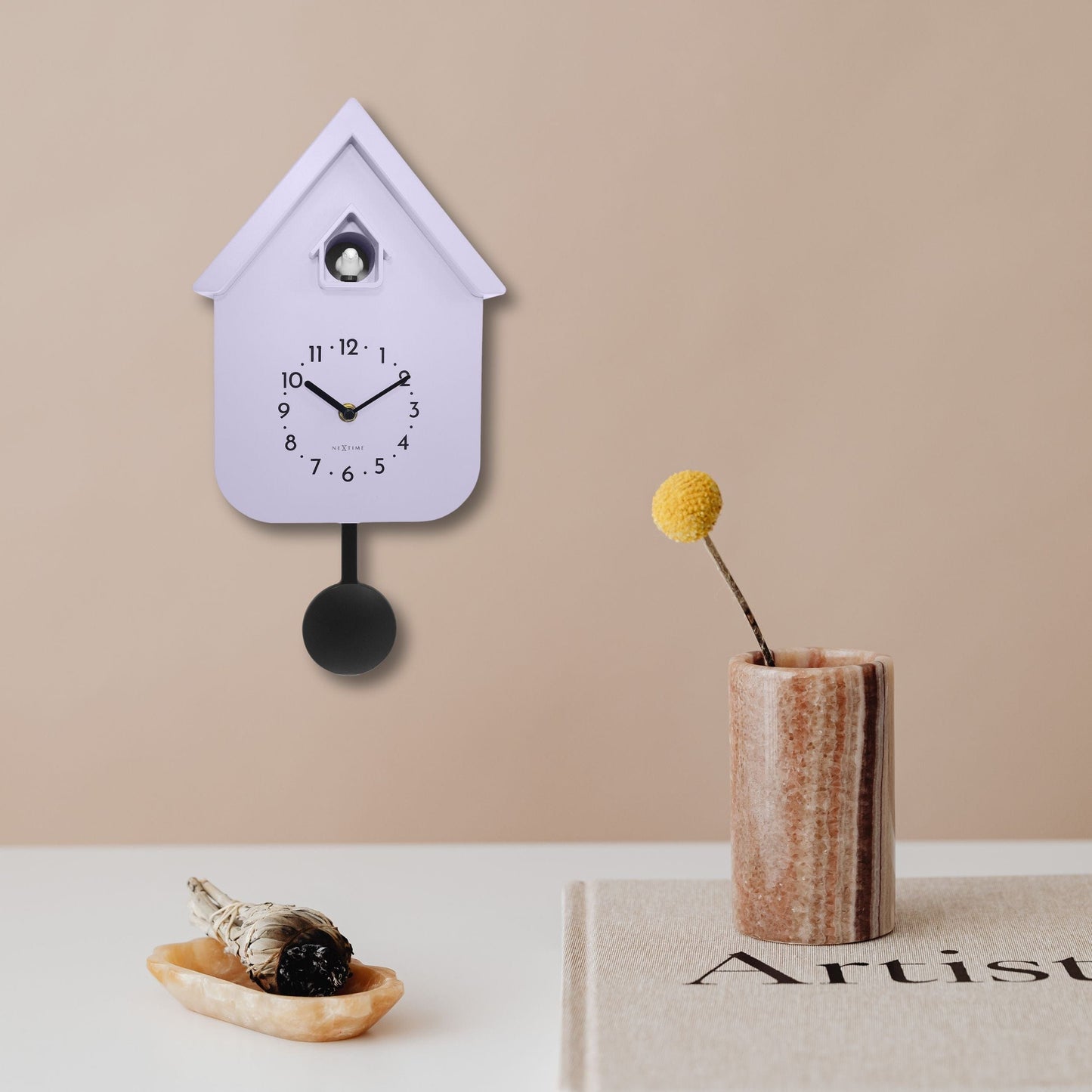 Wall clock 21.5x41.5x8.5cm - Pendulum - Cuckoo -NeXtime 'Twitter'