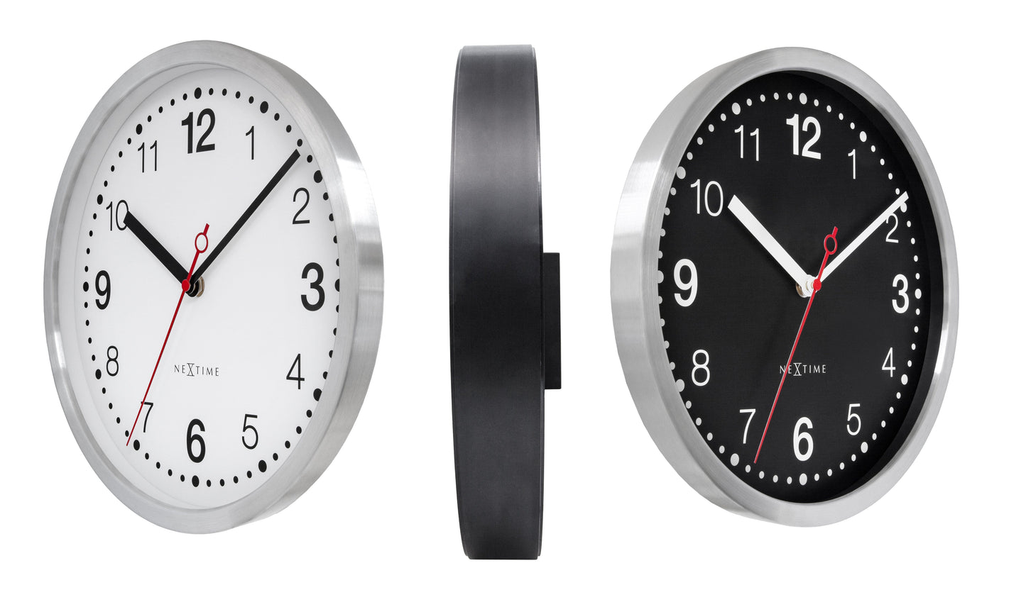Wall clock 32.3x28x10cm-Silent-White & Black-Aluminium-NeXtime 'Double'