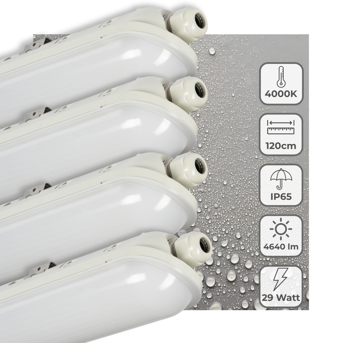 4 PACK - LED's Light Pro LED TL armatuur compleet 120 cm - Waterdicht - 4640 lm