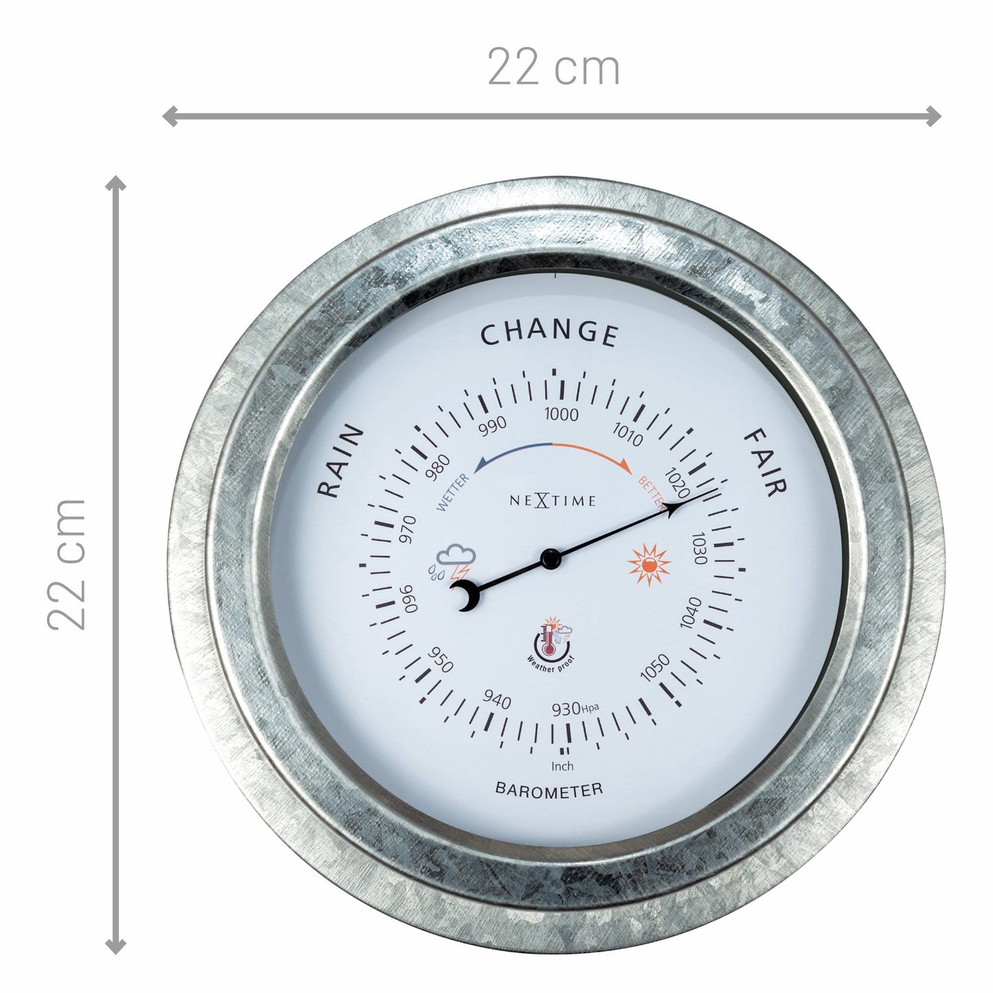 Weatherproof Barometer - 22cm - Metal - Galvanized Orchid