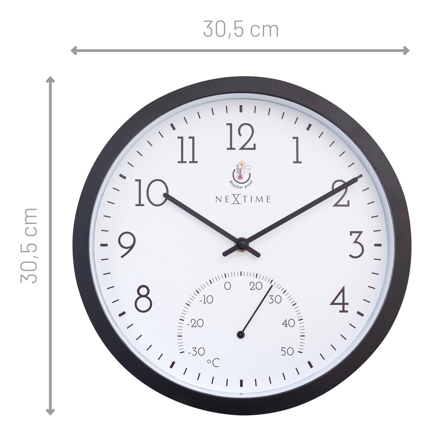 Weatherproof Outdoor clock - with thermometer - 30.5 cm and Marigold