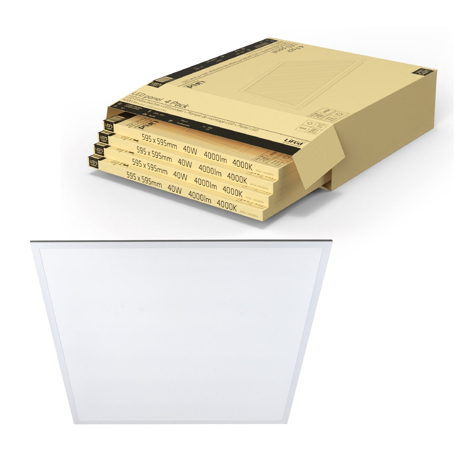 4PACK LED's Light Panelen vierkant 595x595mm - Compleet universeel paneel met driver - 40W - 4 stuks