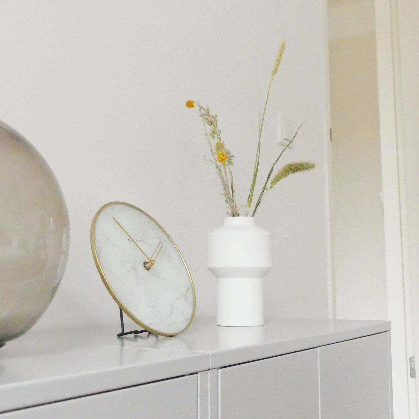 Table / Wall clock - 20 cm - Glass / Metal - 'Marble'
