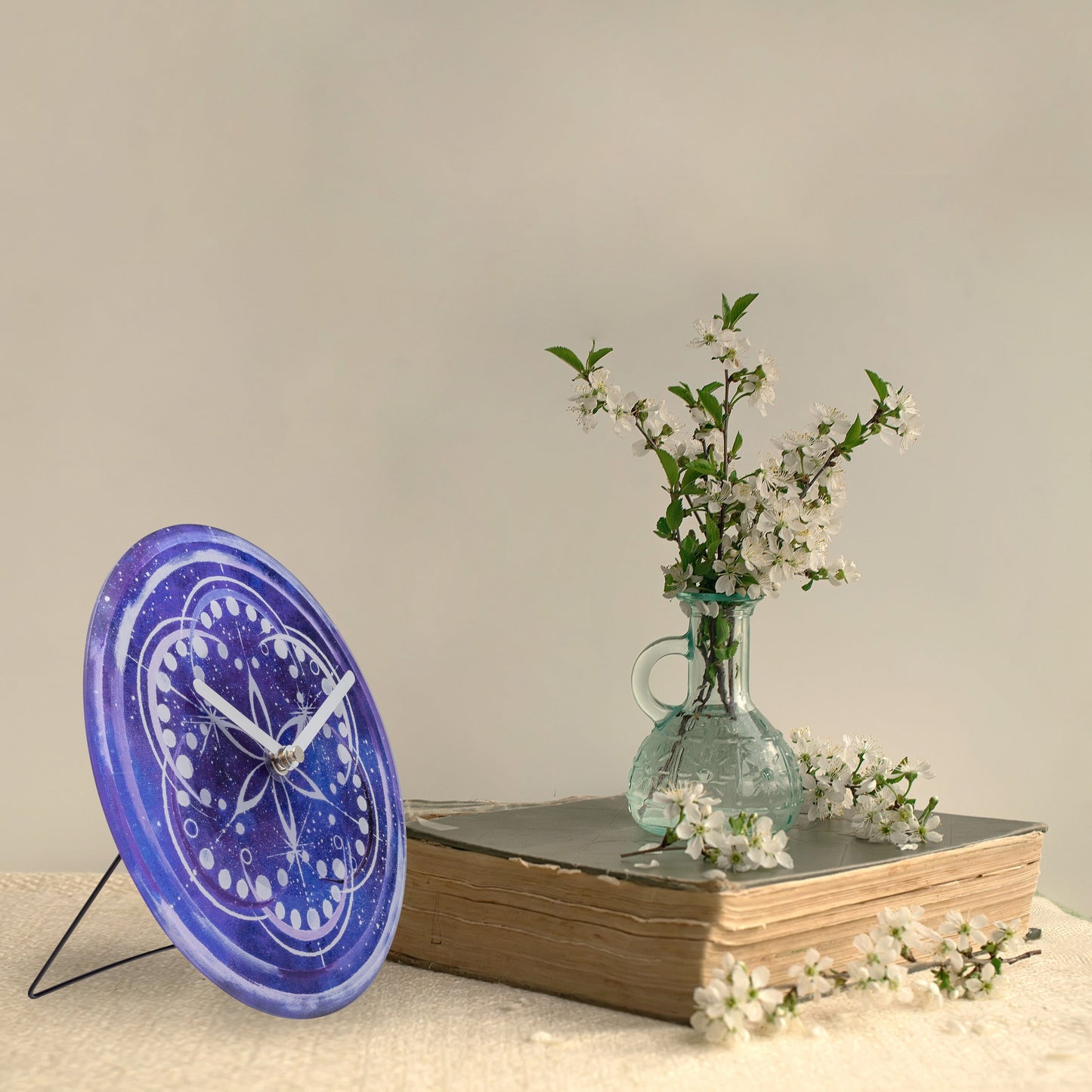 Table/Wall clock 20cm - Silent - Indigo - Tempered Glass - "Cosmo Table"
