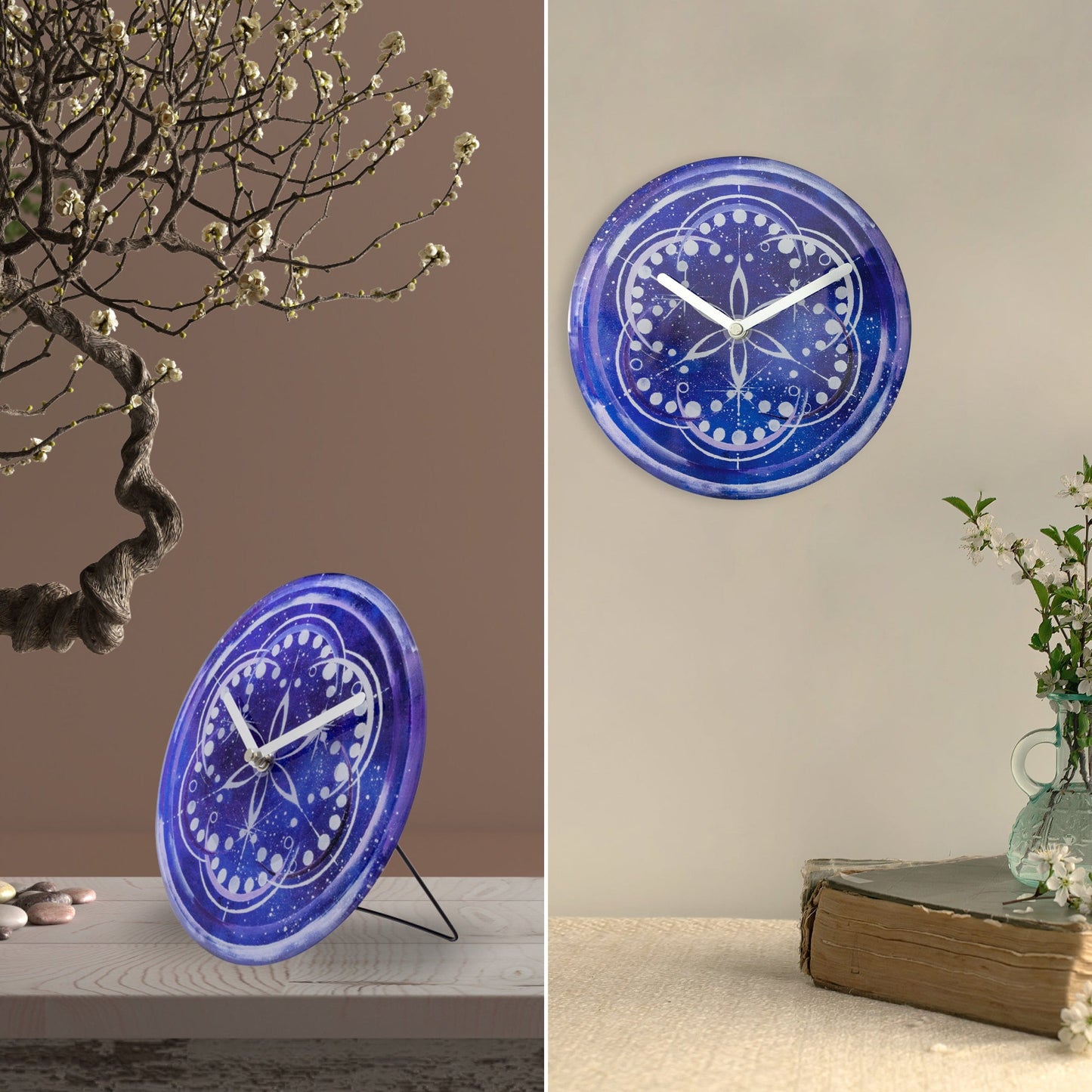 Table/Wall clock 20cm - Silent - Indigo - Tempered Glass - "Cosmo Table"