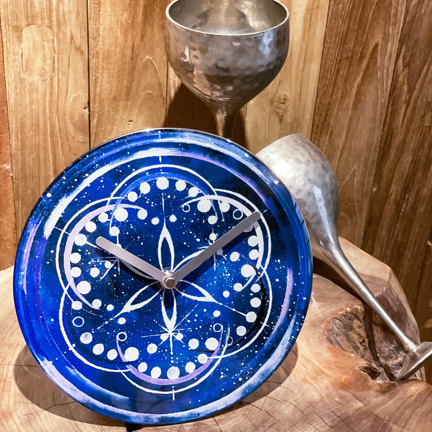 Table/Wall clock 20cm - Silent - Indigo - Tempered Glass - "Cosmo Table"