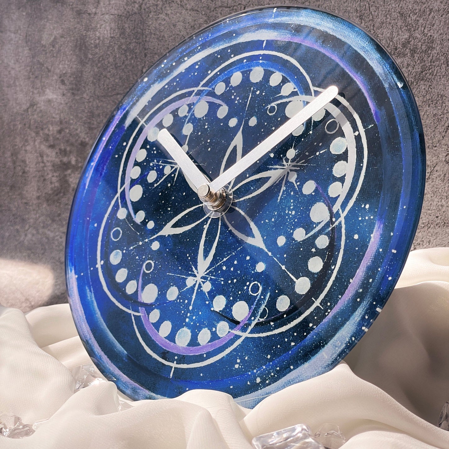 Table/Wall clock 20cm - Silent - Indigo - Tempered Glass - "Cosmo Table"