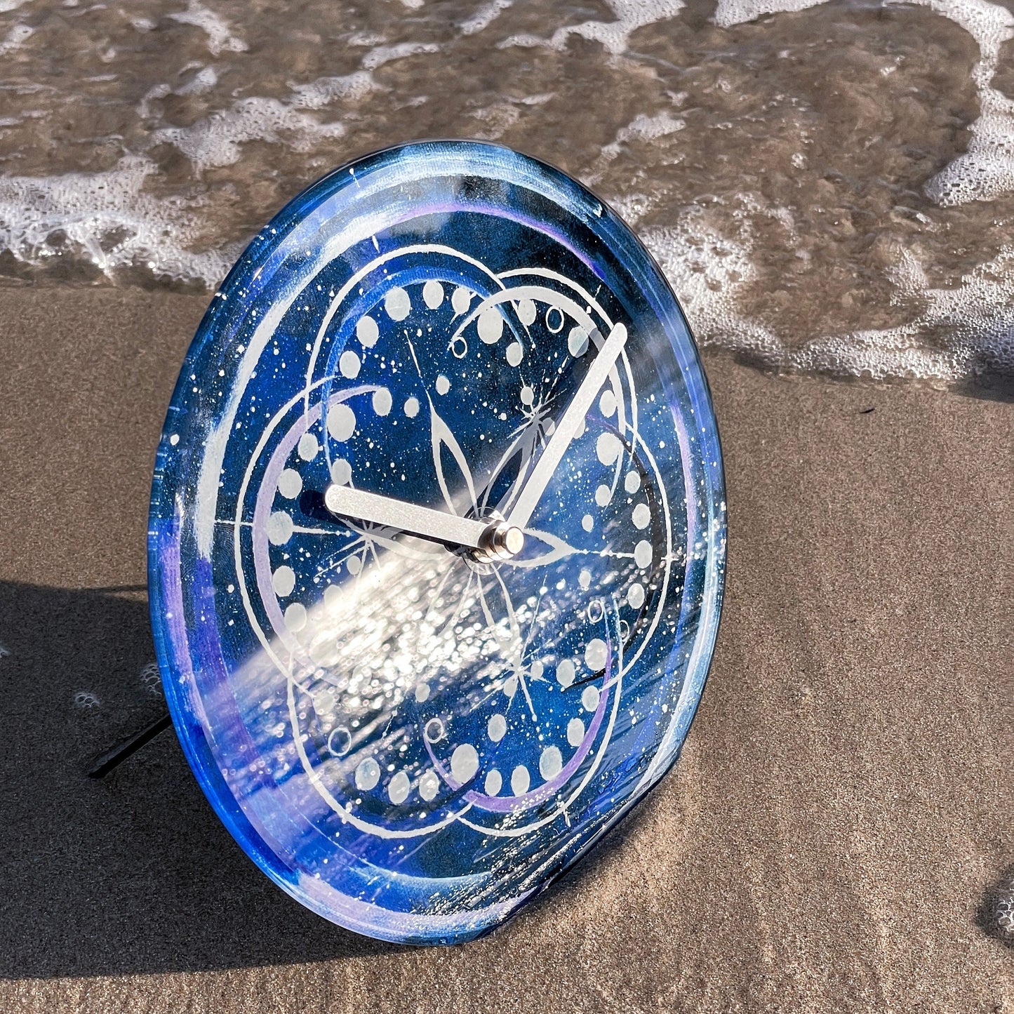 Table/Wall clock 20cm - Silent - Indigo - Tempered Glass - "Cosmo Table"