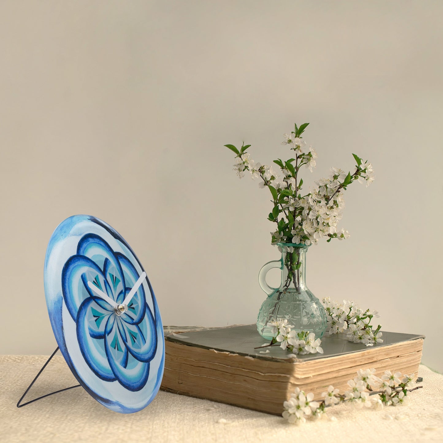 Table/Wall clock 20cm - Silent - Blue - Tempered Glass - "Cosmo Table"