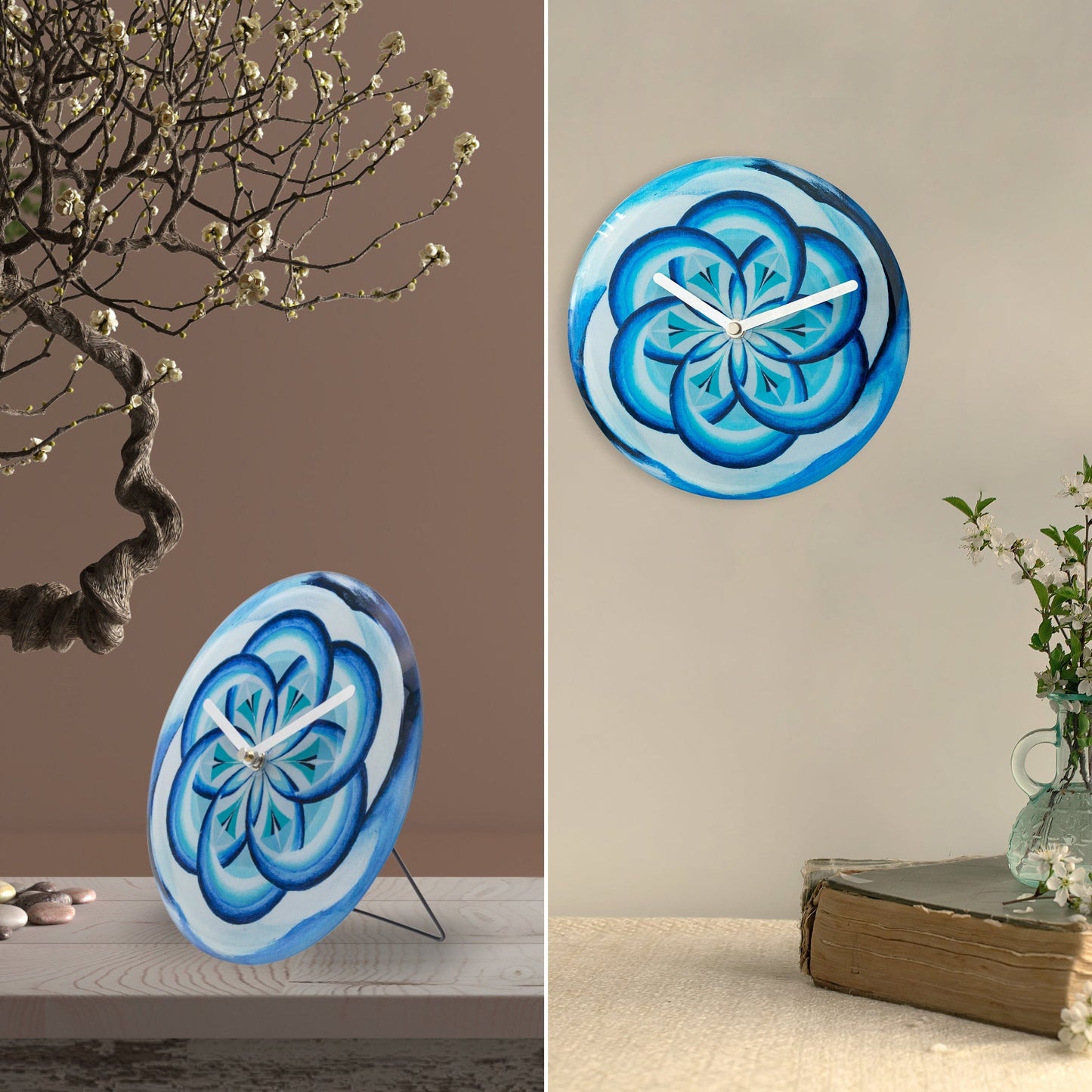Table/Wall clock 20cm - Silent - Blue - Tempered Glass - "Cosmo Table"
