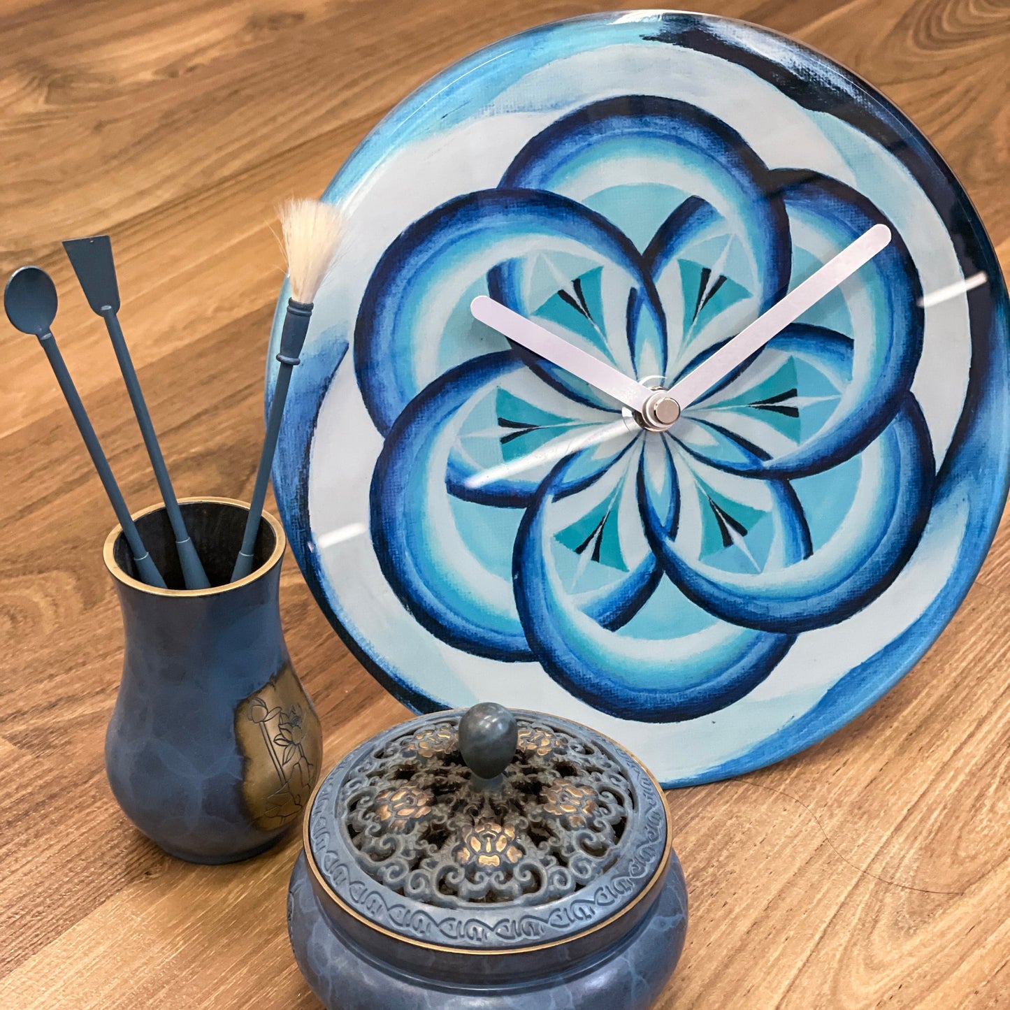 Table/Wall clock 20cm - Silent - Blue - Tempered Glass - "Cosmo Table"