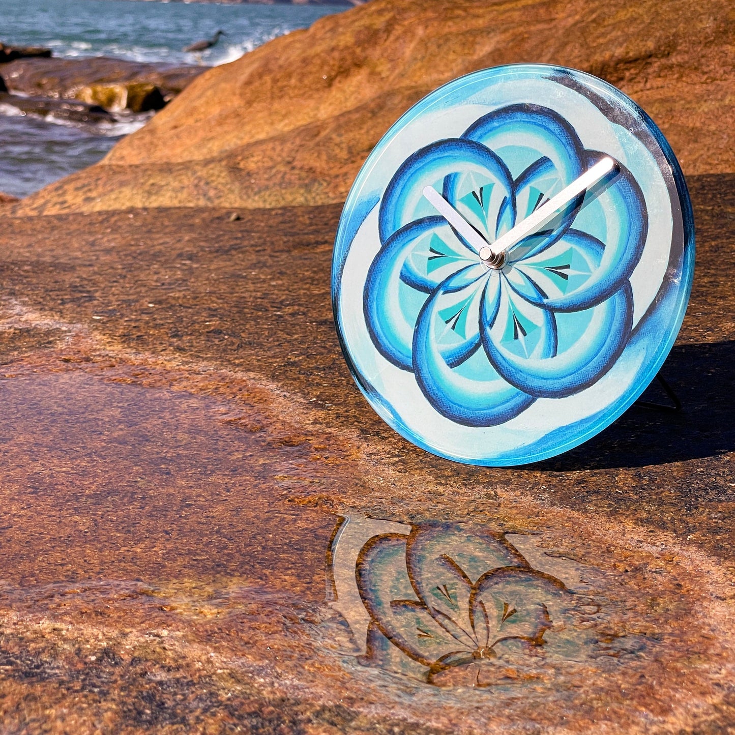 Table/Wall clock 20cm - Silent - Blue - Tempered Glass - "Cosmo Table"