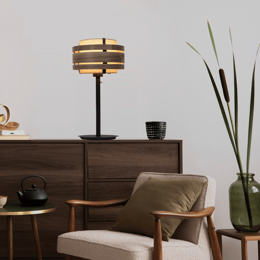 Lamp Shade - Wood (dark walnut veneer)-Fabric - 25 cm - "Beam"