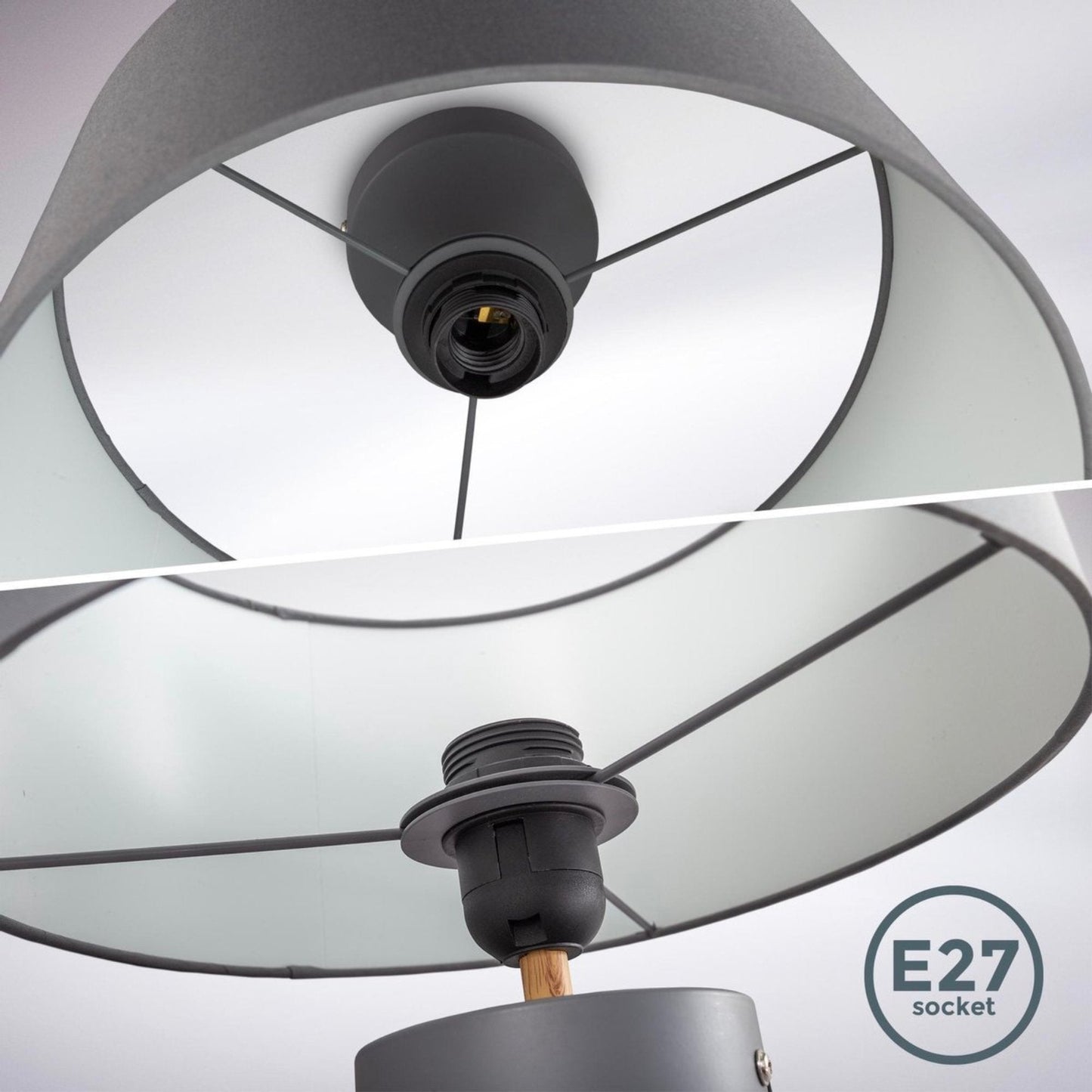 B.K.Licht - Decoratieve plafondlamp - Ø30cm - Grijs/wit - Metaal, hout en stof - Ronde plafonnière - E27 fitting - Excl. lichtbron
