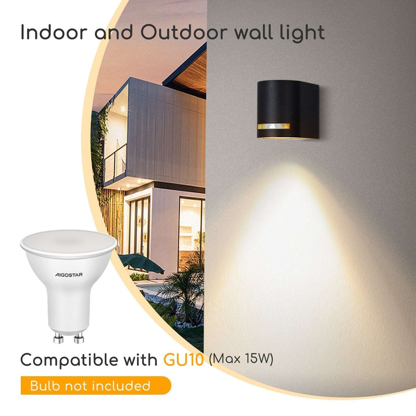 Buitenlamp rond zwart | enkele GU10 lampvoet voor één spot | waterdicht IP54