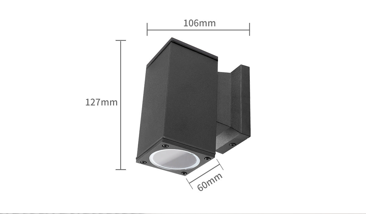 Buitenlamp vierkant zwart | enkele GU10 lampvoet voor één spot | waterdicht IP65
