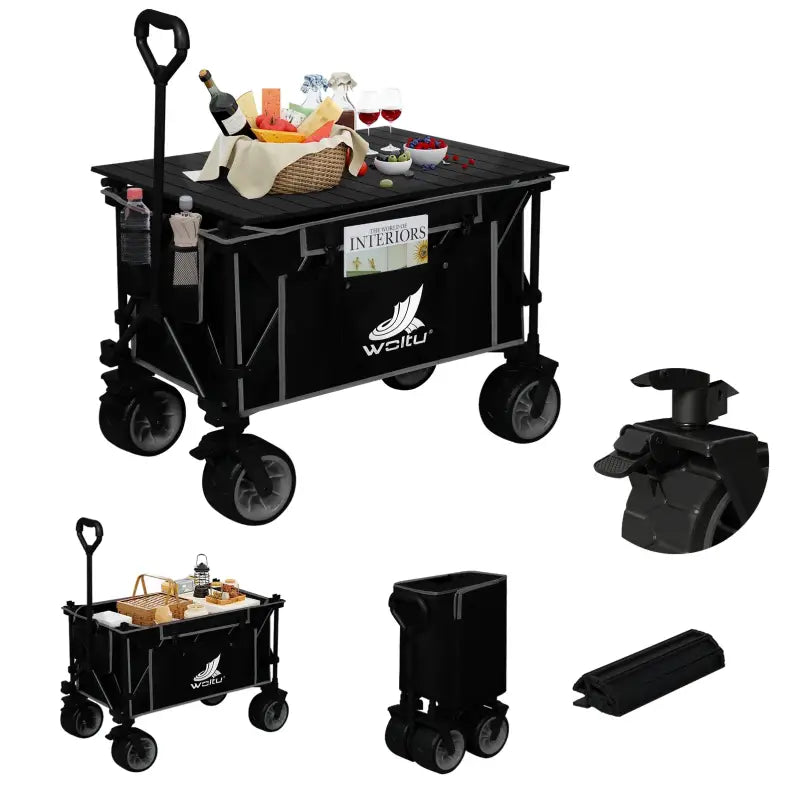 BukkitBow - 2-in-1 Opvouwbare Bolderkar met Tafelblad - Gecoat Staal met Oxford-Doek - All-Terrain Wielen - Multifunctioneel Design