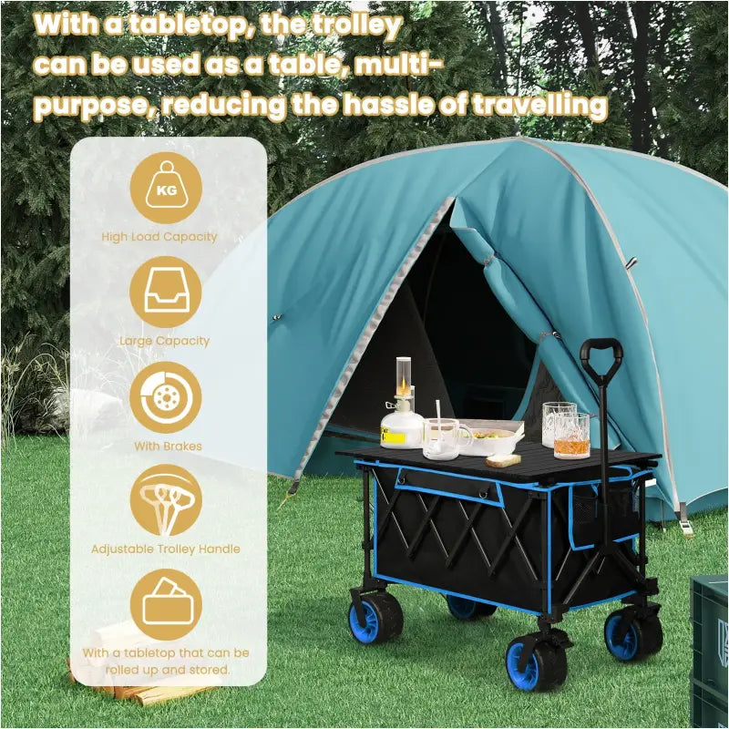 BukkitBow - 2-in-1 Opvouwbare Bolderkar met Tafelblad - Gecoat Staal met Oxford-Doek - All-Terrain Wielen - Multifunctioneel Design