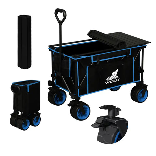 BukkitBow - 2-in-1 Opvouwbare Bolderkar met Tafelblad - Gecoat Staal met Oxford-Doek - All-Terrain Wielen - Multifunctioneel Design