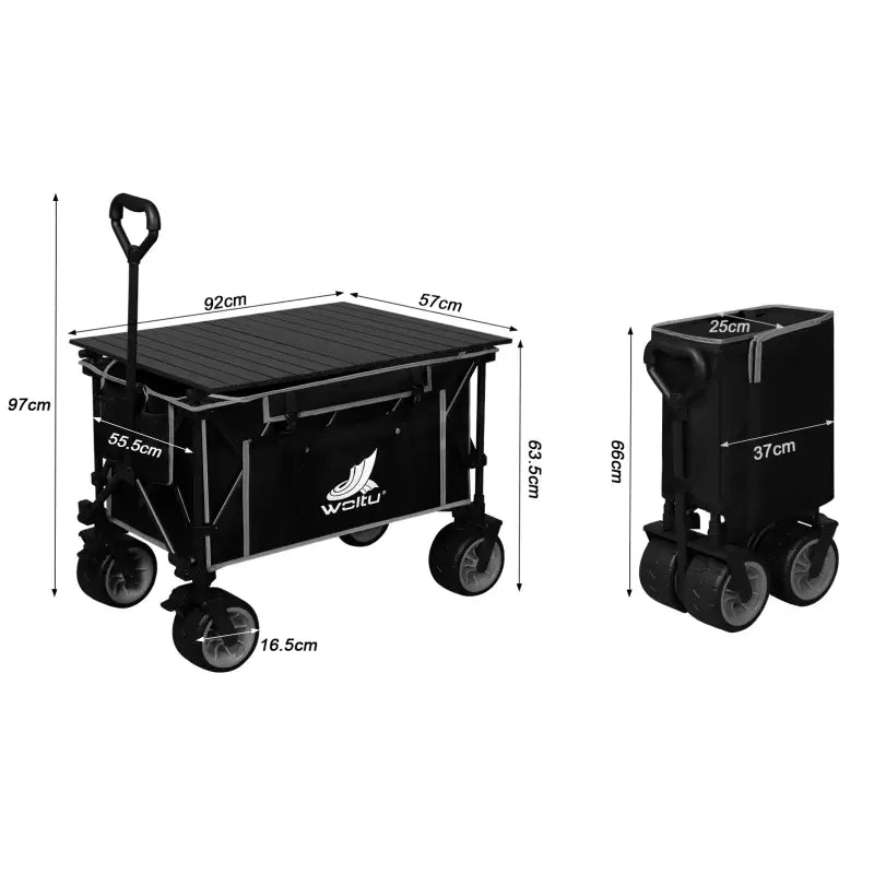 BukkitBow - 2-in-1 Opvouwbare Bolderkar met Tafelblad - Gecoat Staal met Oxford-Doek - All-Terrain Wielen - Multifunctioneel Design