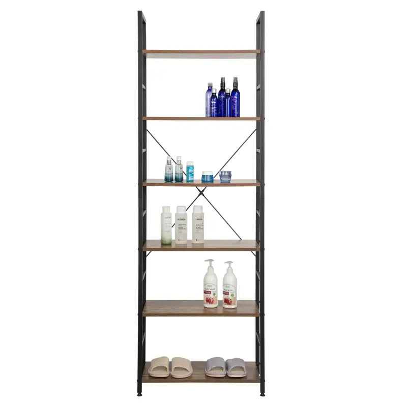 BukkitBow - 6-Laags Metalen/Houten Boekenkast - Home Decor - Geschikt voor Diverse Ruimtes - 60x28x180cm