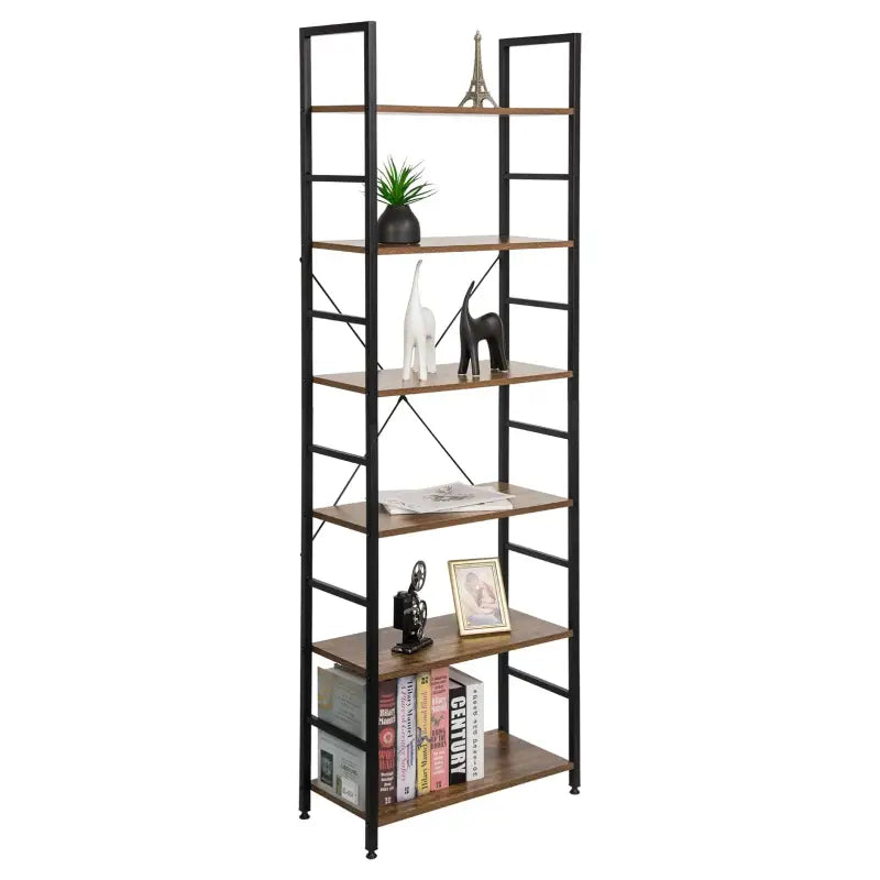 BukkitBow - 6-Laags Metalen/Houten Boekenkast - Home Decor - Geschikt voor Diverse Ruimtes - 60x28x180cm