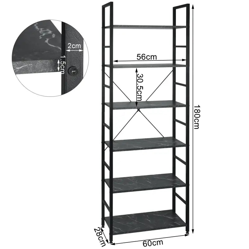 BukkitBow - 6-Laags Metalen/Houten Boekenkast - Home Decor - Geschikt voor Diverse Ruimtes - 60x28x180cm