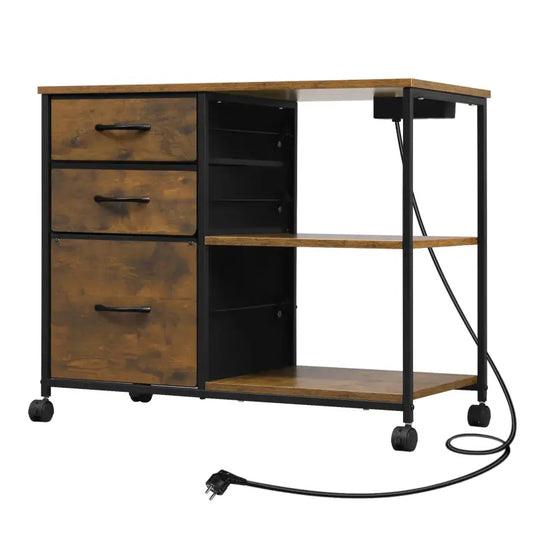 BukkitBow - Archiefkast met Laadstation - Mobiele Rolcontainer met Stopcontact - Gemaakt van Metaal en Hout