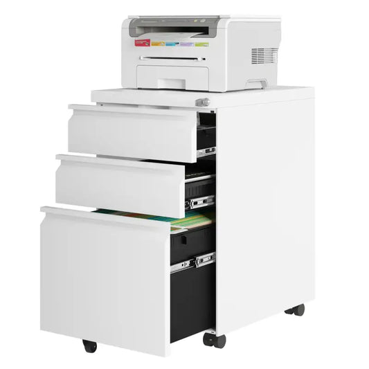 BukkitBow - Archiefkast met Slot - Opbergruimte met 3 Lades - Met Vergrendelingsmechanisme en Volledig Draaibare Zwenkwielen - (48X39X62CM)