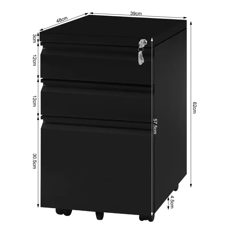 BukkitBow - Archiefkast met Slot - Opbergruimte met 3 Lades - Met Vergrendelingsmechanisme en Volledig Draaibare Zwenkwielen - (48X39X62CM)