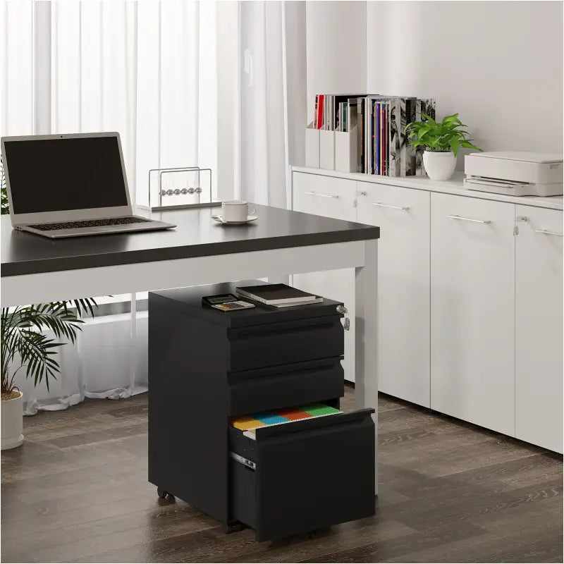 BukkitBow - Archiefkast met Slot - Opbergruimte met 3 Lades - Met Vergrendelingsmechanisme en Volledig Draaibare Zwenkwielen - (48X39X62CM)