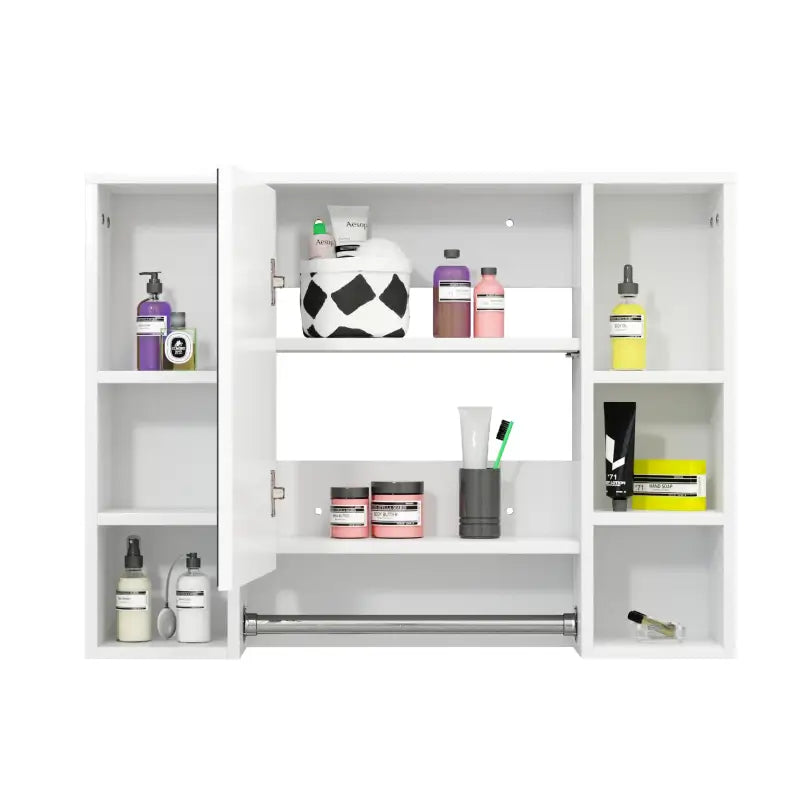 BukkitBow - Badkamer Opbergkast / Badkamermeubel - met Spiegel en Handdoekhouder - Verstelbare Plank - 80x20x60cm