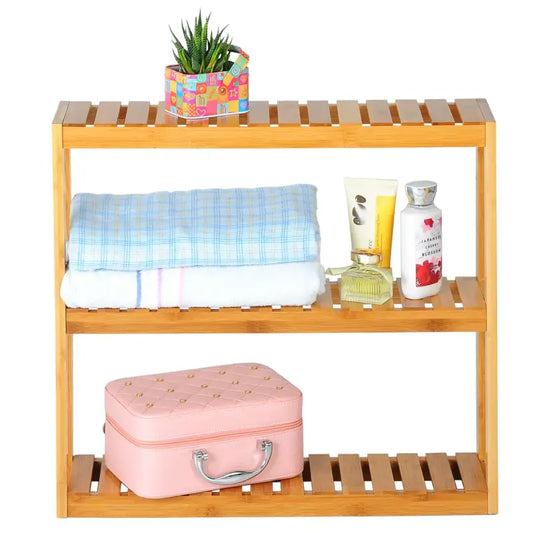 BukkitBow - Bamboe Wandplank - Handdoekenrek / Cosmetica Plank - Duurzaam Materiaal - Max 15kg per Lade - 60x15x54cm