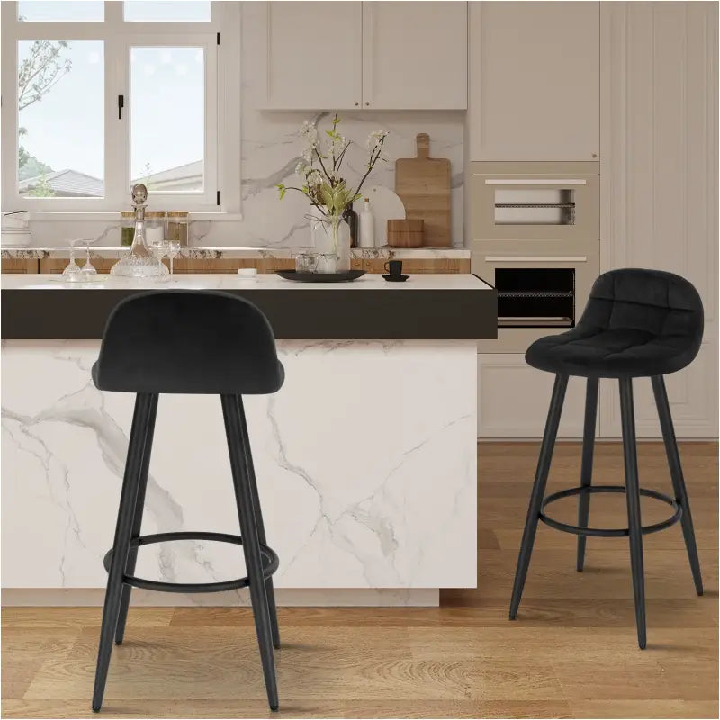 BukkitBow - Barkruk Fluweel - Metalen Frame - Comfortabele Stoel met Lage Rugleuning - Ergonomische Voetsteun - Modern Design
