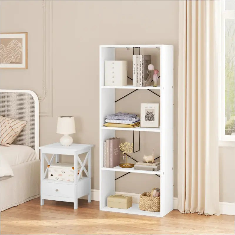 BukkitBow - Boekenkast met 4 Niveaus - met Kantelbeveiliging - Vitrinekast - Gemaakt van Duurzaam Houtmateriaal - (60x30X149cm)