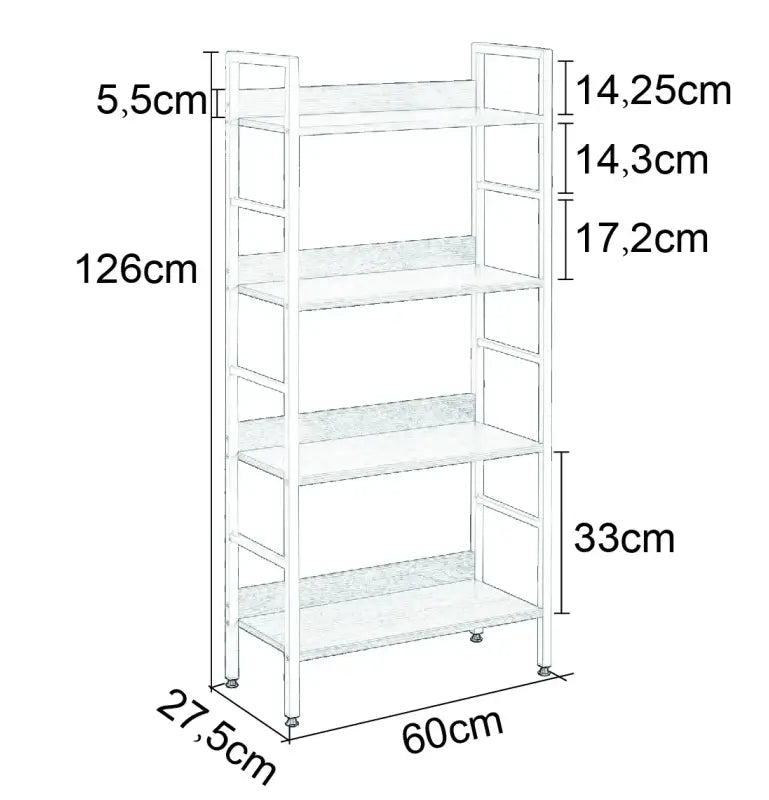 BukkitBow - Boekenkast / Metalen Rek met Licht Houten Planken - Geschikt als Schoenenrek en Decoratierek (60X27,5X126CM)