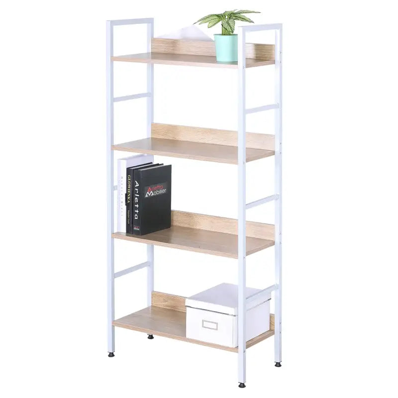 BukkitBow - Boekenkast / Metalen Rek met Licht Houten Planken - Geschikt als Schoenenrek en Decoratierek (60X27,5X126CM)