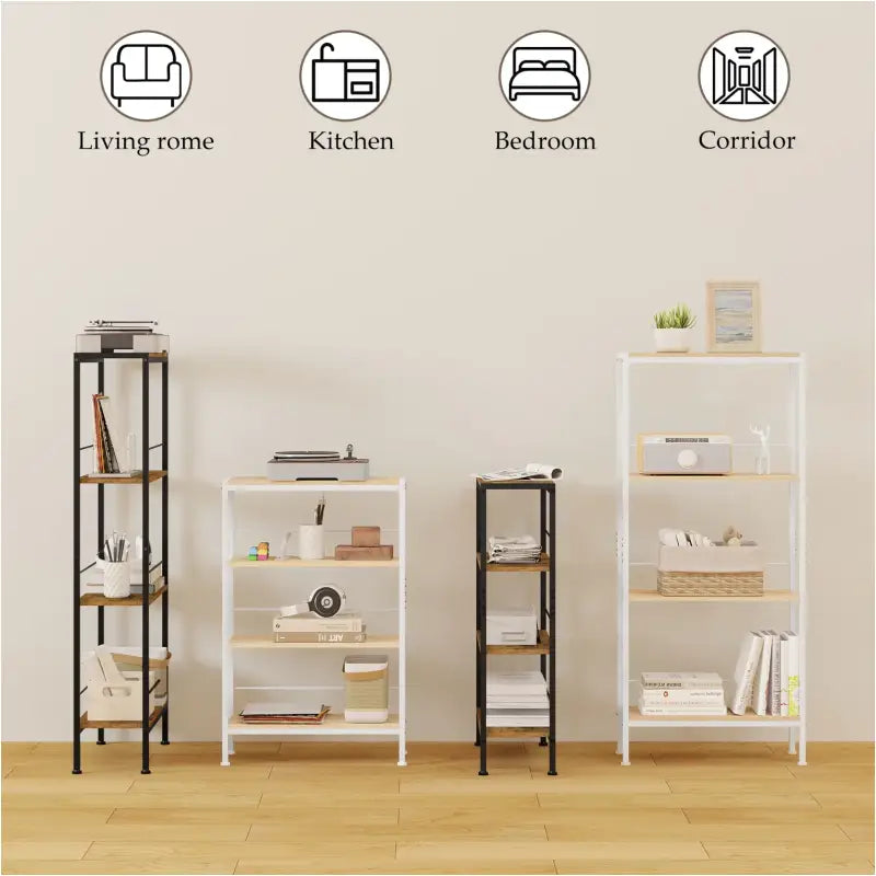 BukkitBow - Boekenkast / Rek / Nisplanken - 4 Niveaus - Staande Kast - Metalen Frame - 50x78x20cm