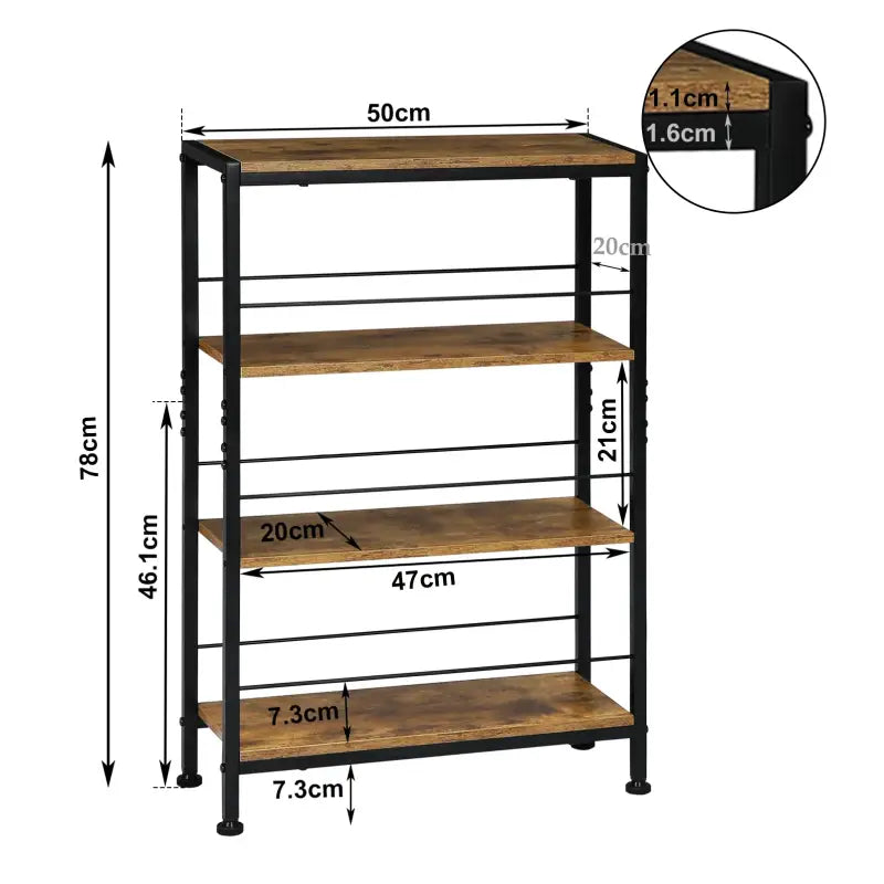 BukkitBow - Boekenkast / Rek / Nisplanken - 4 Niveaus - Staande Kast - Metalen Frame - 50x78x20cm
