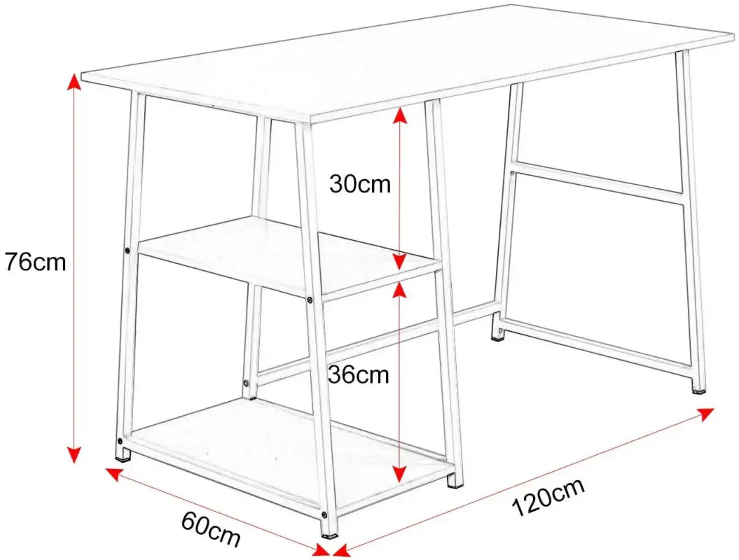 BukkitBow - Bureau met 2 Planken Opbergruimte - Spaanplaat Tafelblad - Metalen Frame - 120x60cm Werkstation