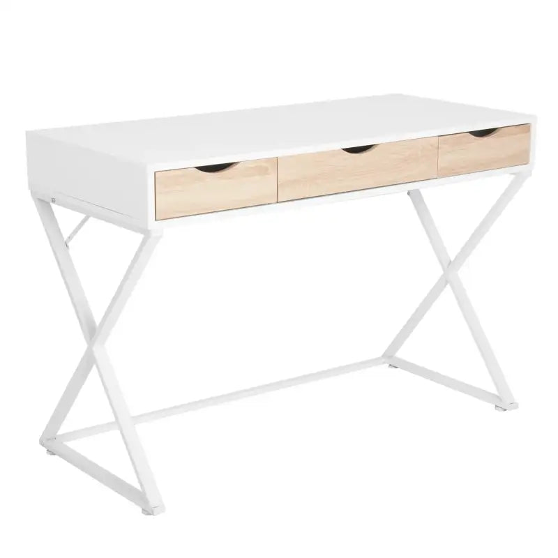 BukkitBow - Bureau met 3 Laden - Hout en Metaal - Wit - Waterdicht en Krasbestendig Design - 110x50cm