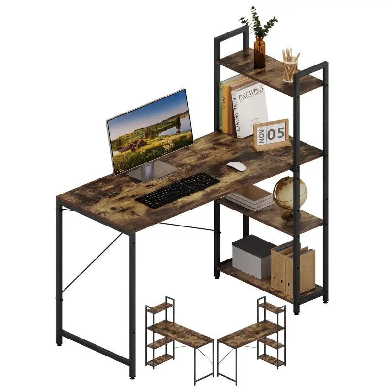 BukkitBow - Bureau met Planken - Hout en Metaal - Verstelbare Zijplank - 120x50x120 cm - 50 kg Draagvermogen